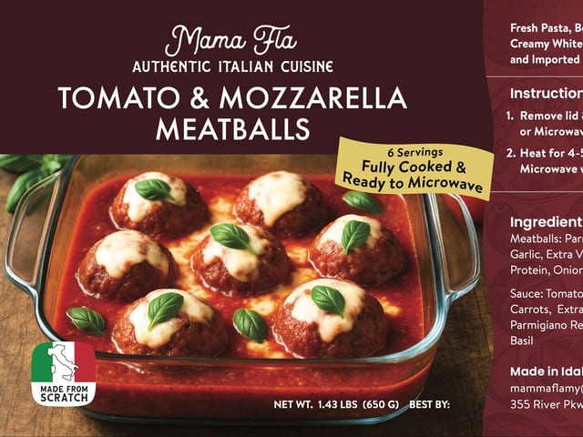 Tomato & Mozzarella Meatballs Frozen.